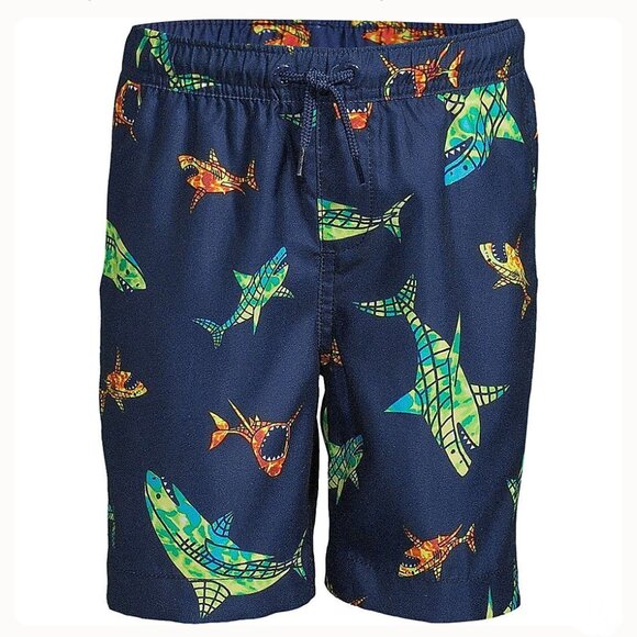 Lands End - Boys Printed Sharks Volley Swim Trunks Size Large NWT - Picture 1 of 7